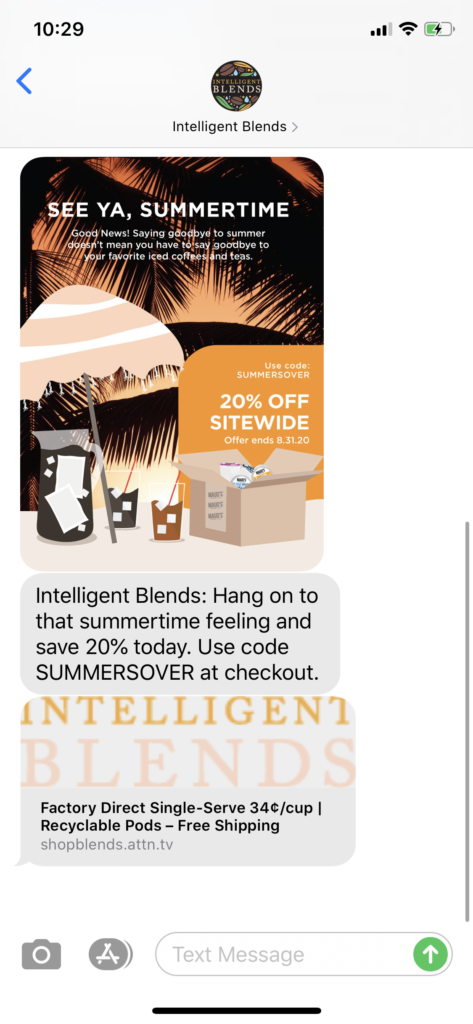 Intelligent Blends Text Message Marketing Example - 08.27.2020