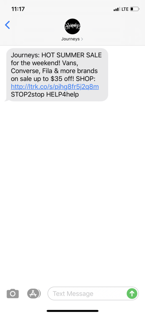 Journeys Text Message Marketing Example - 07.31.2020