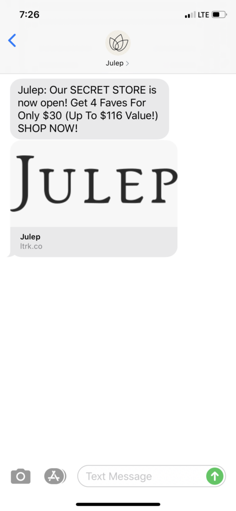 Julep Text Message Marketing Example - 08.05.2020
