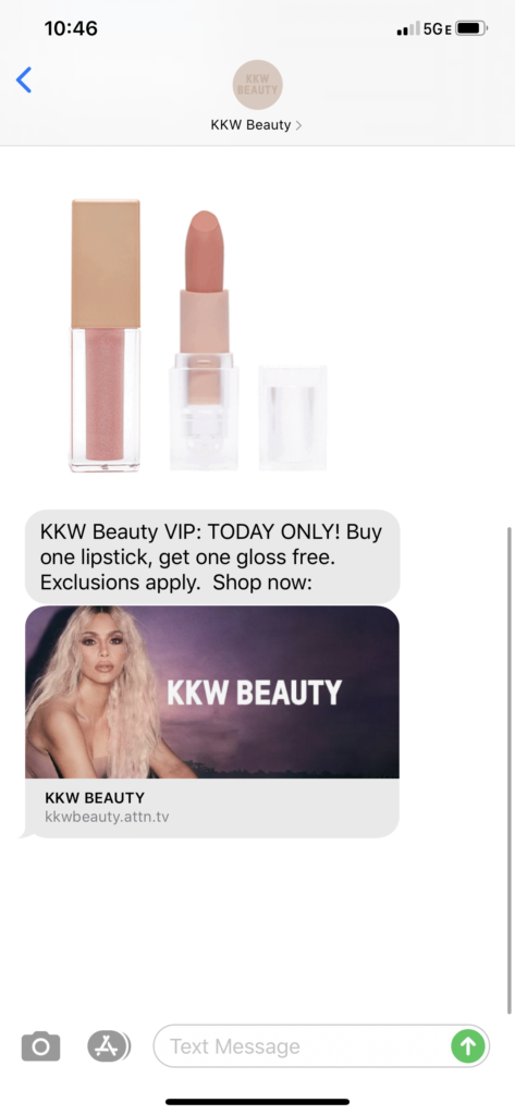 KKW Beauty Text Message Marketing Example - 07.29.2020