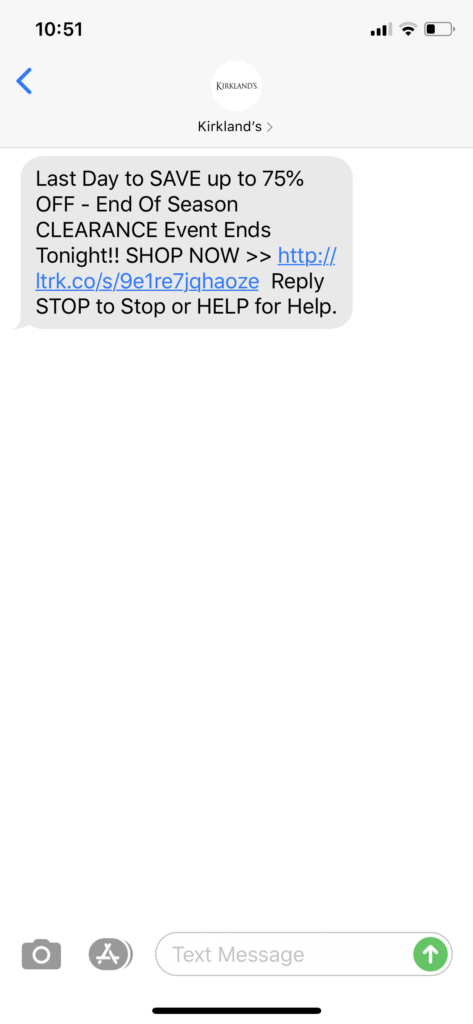 Kirkland’s Text Message Marketing Example - 08.02.2020