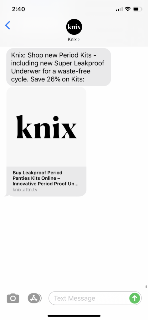 Knix Text Message Marketing Example - 08.29.2020