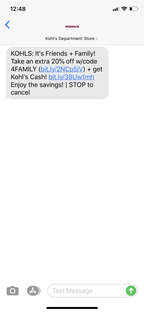 Kohl’s Text Message Marketing Example - 07.30.2020