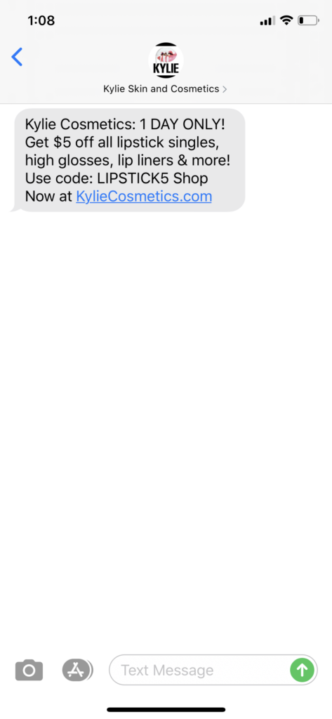 Kylie Cosmetics Text Message Marketing Example - 07.29.2020