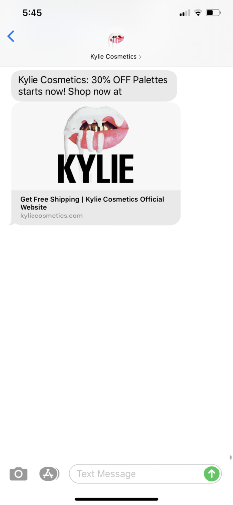 Kylie Cosmetics Text Message Marketing Example - 08.28.220
