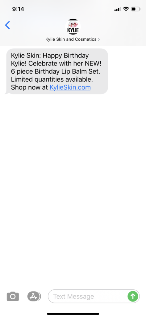 Kylie Skin Text Message Marketing Example - 08.10.2020