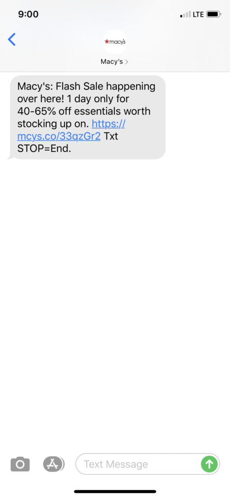 Macy’s Text Message Marketing Example - 08.04.2020