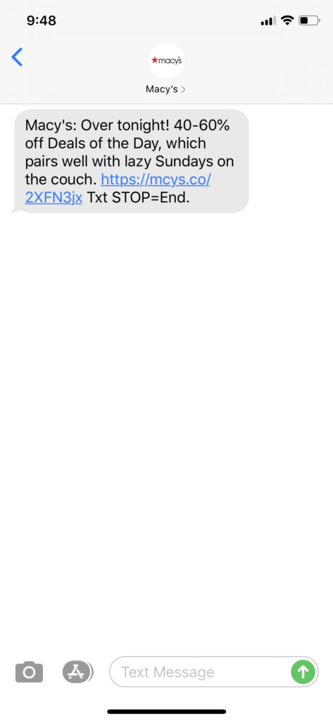 Macy’s Text Message Marketing Example - 08.10.2020