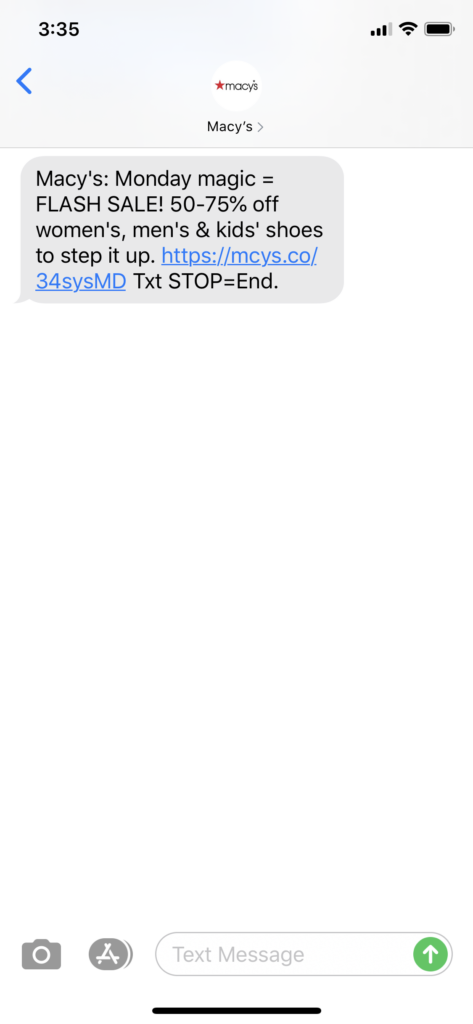 Macy’s Text Message Marketing Example - 08.24.2020