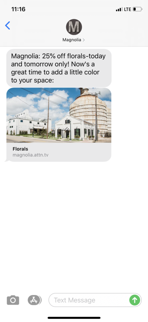 Magnolia Text Message Marketing Example - 07.31.2020
