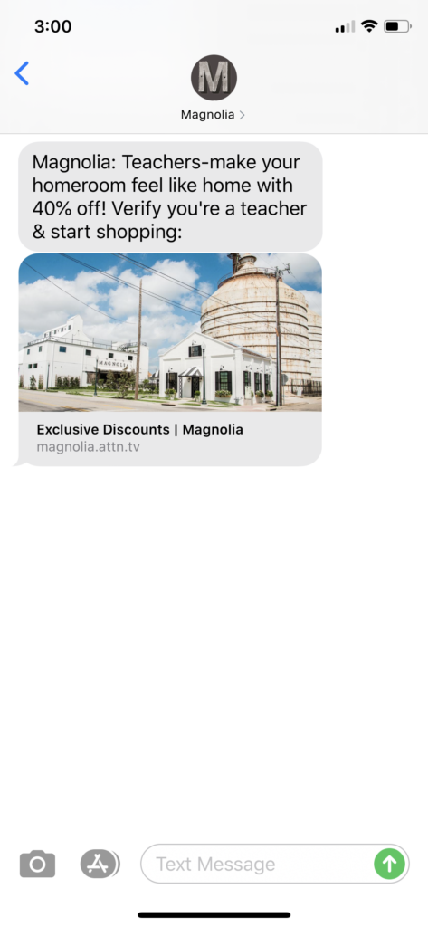 Magnolia Text Message Marketing Example - 08.28.2020