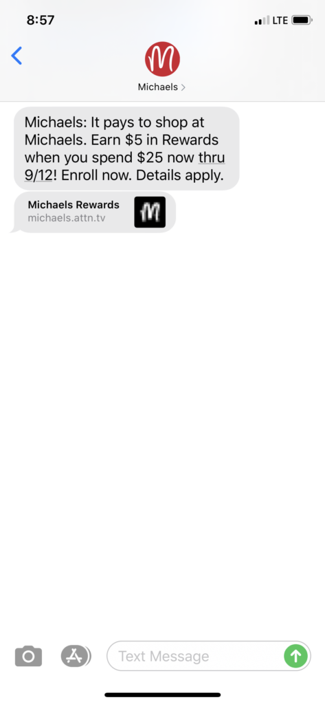 Michaels Text Message Marketing Example - 08.04.2020