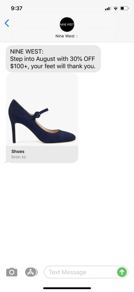 Nine West Text Message Marketing Example - 08.03.2020
