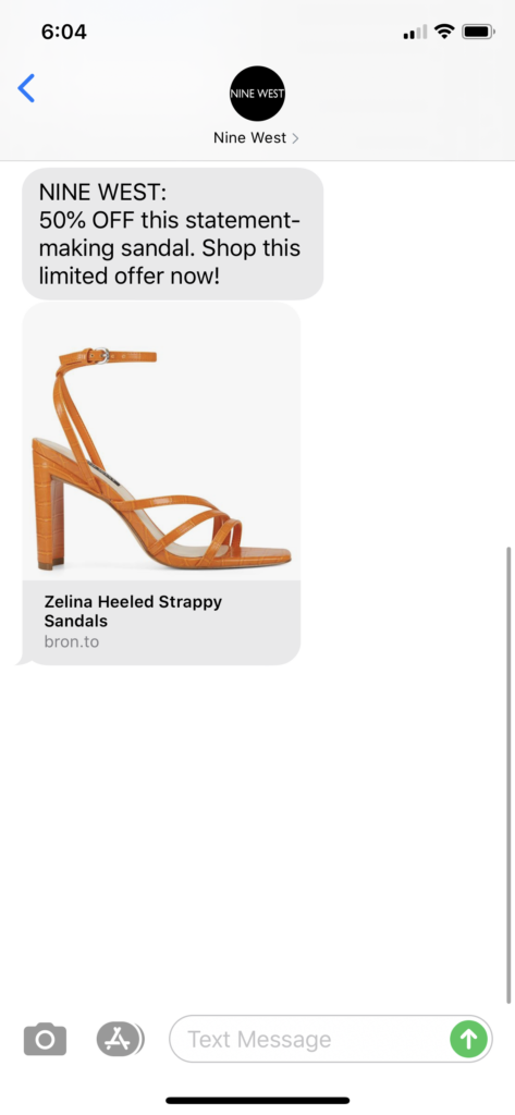Nine West Text Message Marketing Example - 08.26.2020