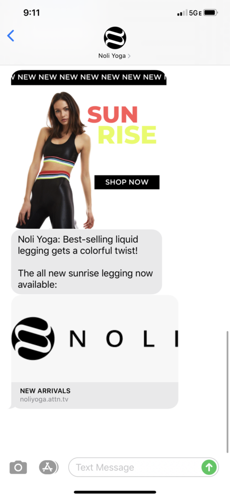 Noli Yoga Text Message Marketing Example - 08.05.2020