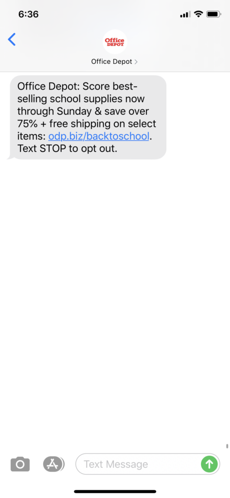 Office Depot Text Message Marketing Example - 08.20.2020