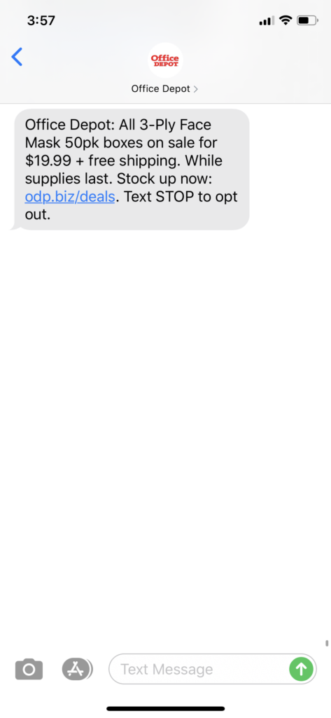 Office Depot Text Message Marketing Example - 08.25.2020