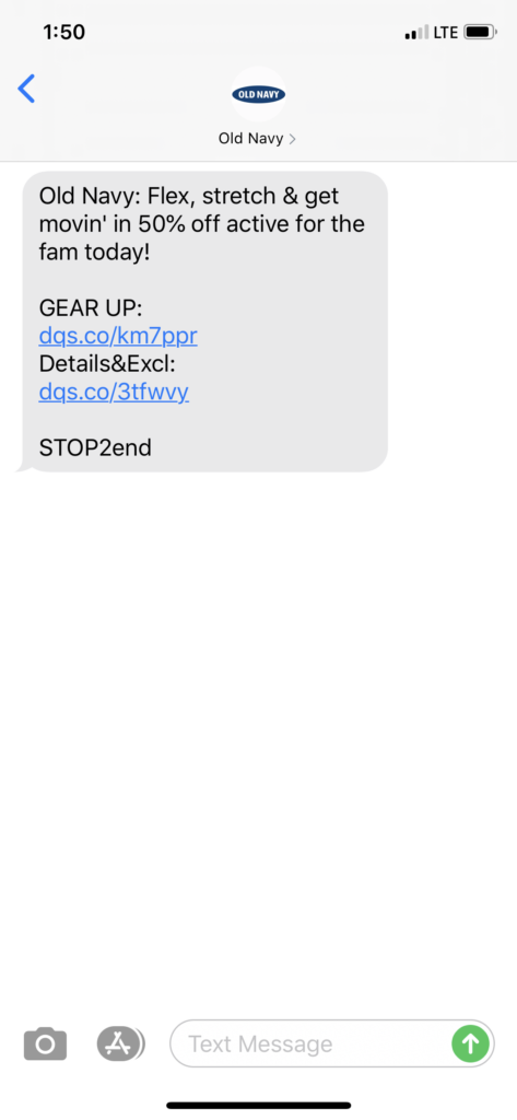 Old Navy Text Message Marketing Example - 08.08.2020