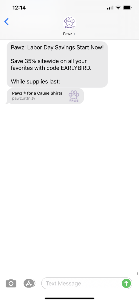 PAWZ Text Message Marketing Example - 08.30.2020