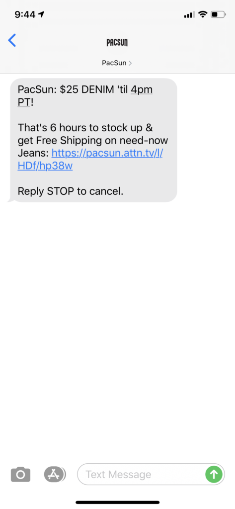 PacSun Text Message Marketing Example - 08.10.2020