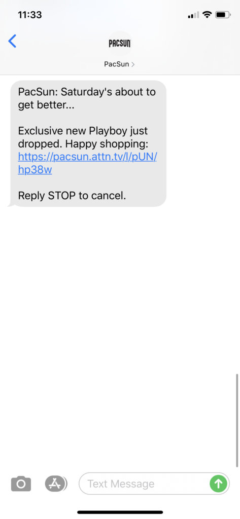 PacSun Text Message Marketing Example - 08.15.2020