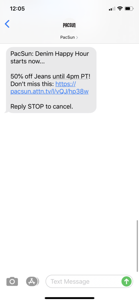 PacSun Text Message Marketing Example - 08.16.2020