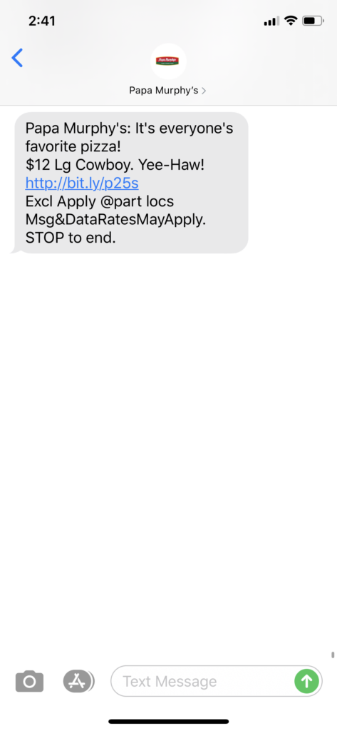Papa Murphy’s Text Message Marketing Example - 08.29.2020
