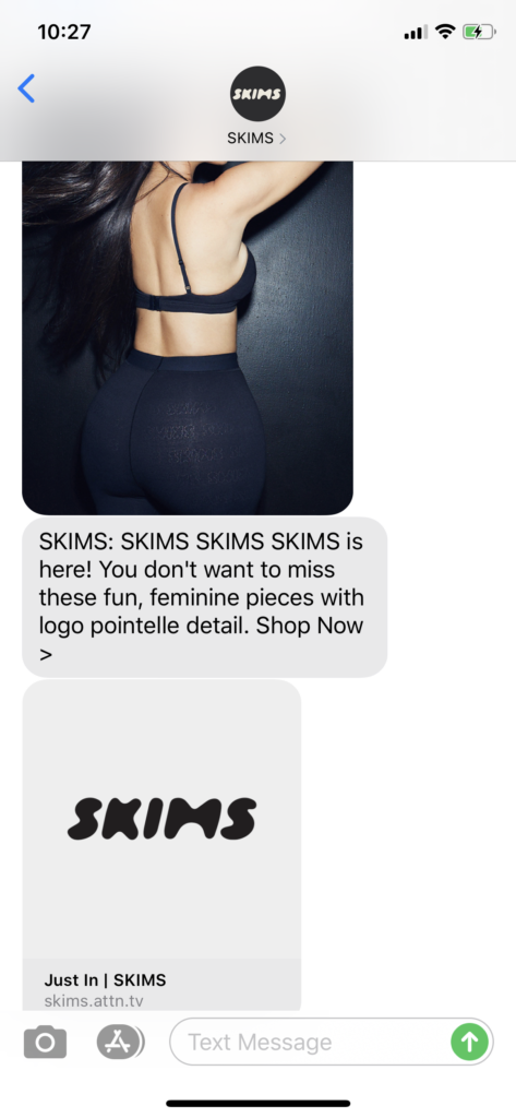 Skims Text Message Marketing Example - 08.27.2020