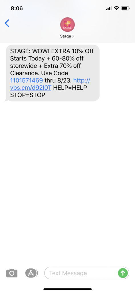 Stage Text Message Marketing Example - 08.19.2020
