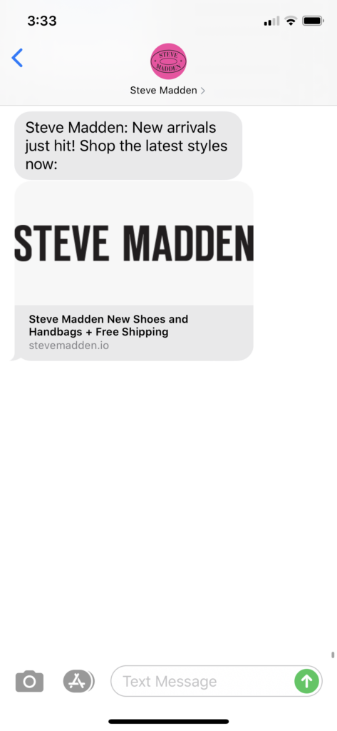 Steve Madden Text Message Marketing Example - 08.24.2020