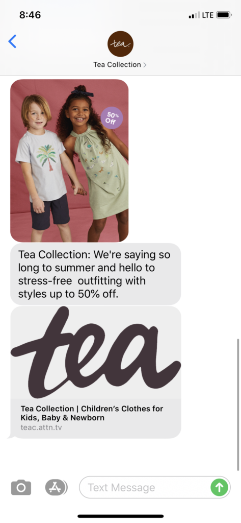 Tea Collection Text Message Marketing Example - 08.03.2020
