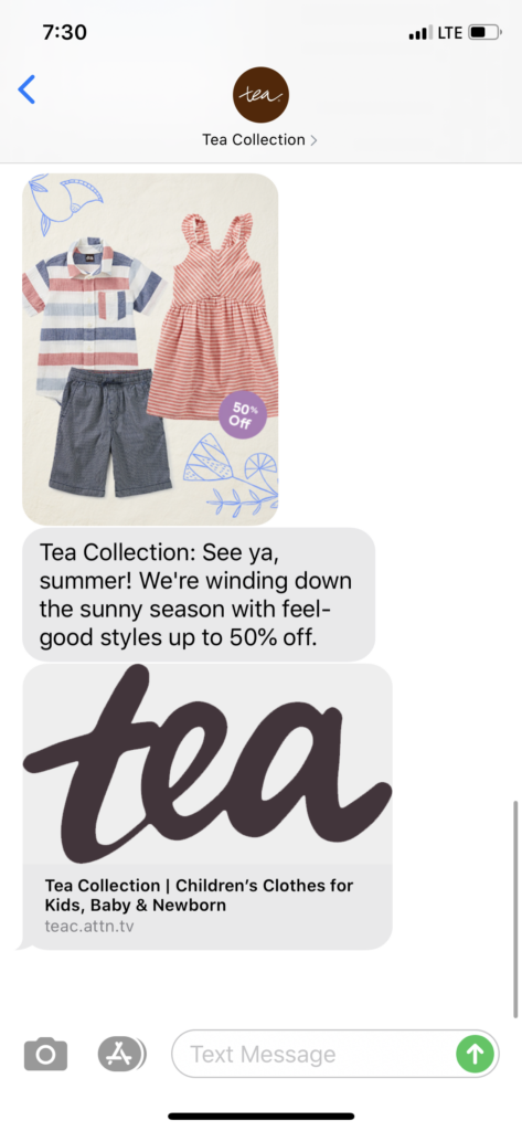 Tea Collection Text Message Marketing Example - 08.05.2020