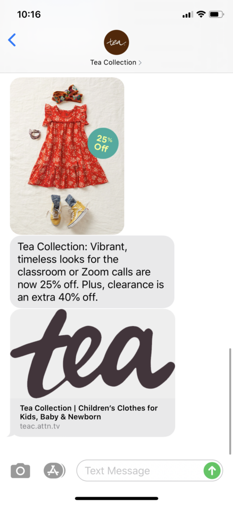 Tea Collection Text Message Marketing Example - 08.18.2020