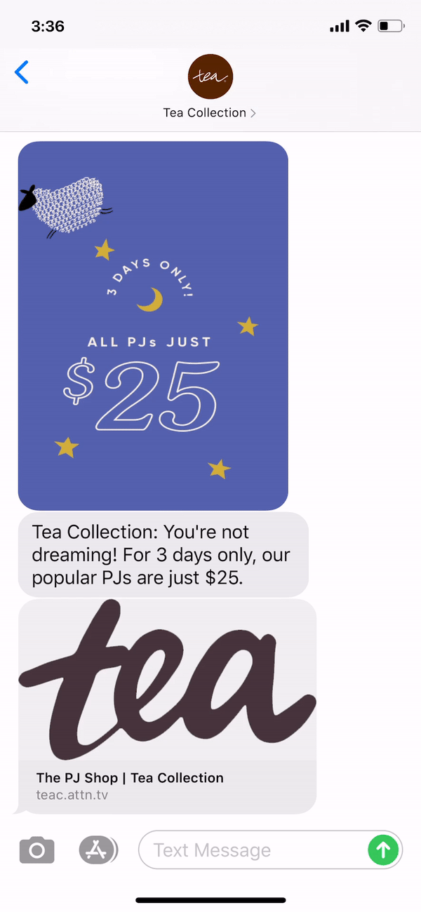 Tea Collection Text Message Marketing Example - 08.24.2020