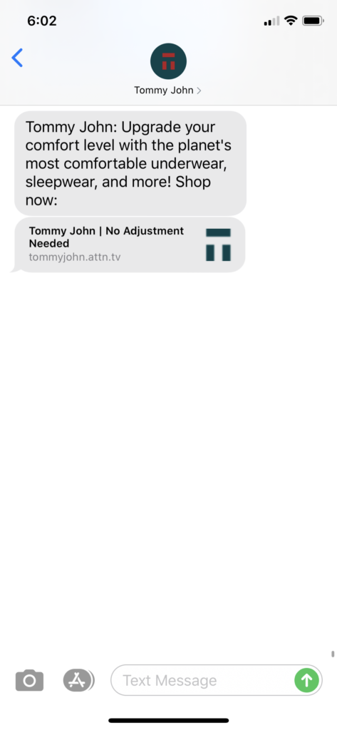 Tommy John Text Message Marketing Example - 08.26.2020