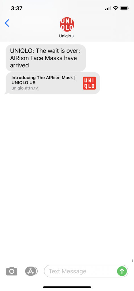 Uniqlo Text Message Marketing Example - 08.24.2020