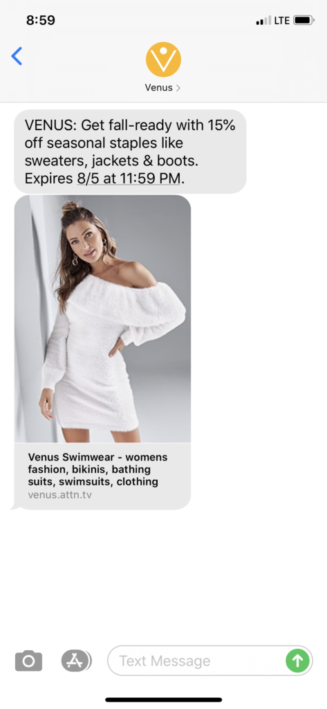 Venus Text Message Marketing Example - 08.04.2020