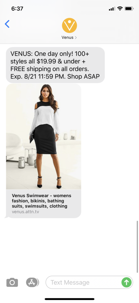 Venus Text Message Marketing Example - 08.20.2020