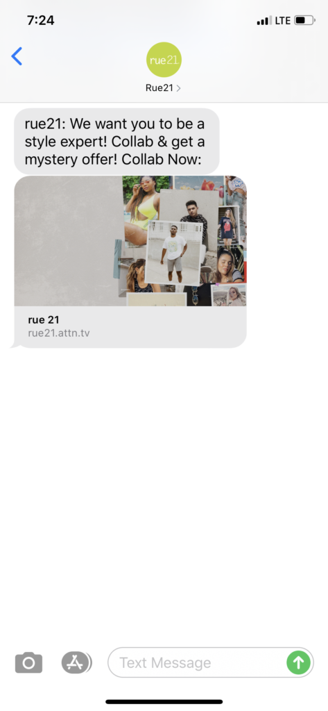 rue21 Text Message Marketing Example - 08.05.2020