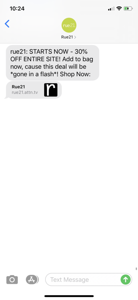 rue21 Text Message Marketing Example - 08.27.2020