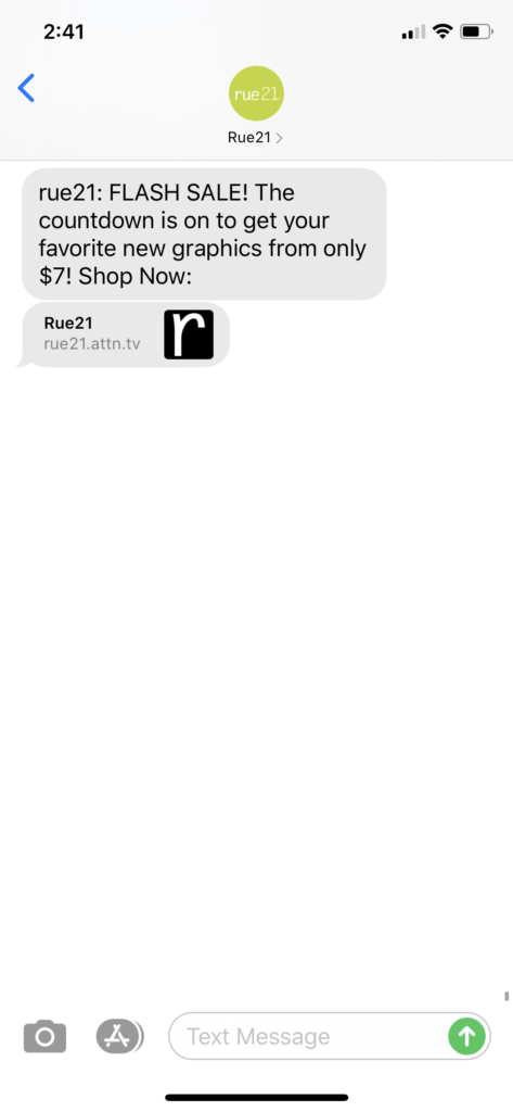 rue21 Text Message Marketing Example - 08.29.2020