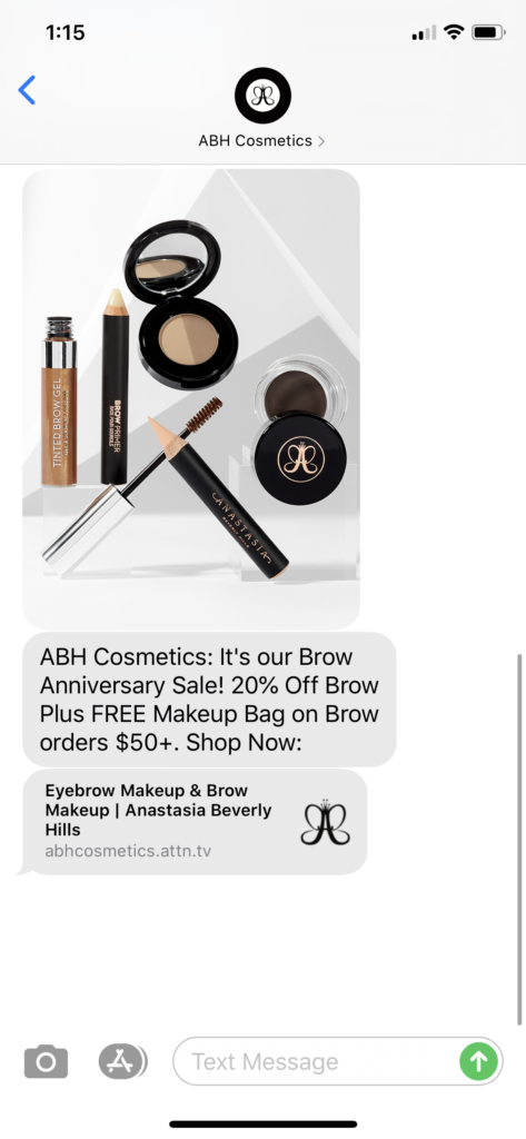 ABH Cosmetics Text Message Marketing Example - 09.07.2020