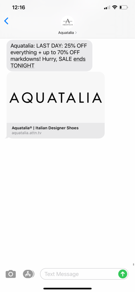 Aquatalia Text Message Marketing Example - 09.07.2020