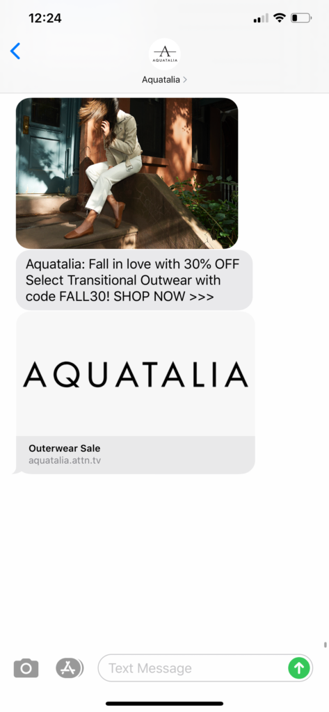 Aquitalia Text Message Marketing Example - 09.15.2020