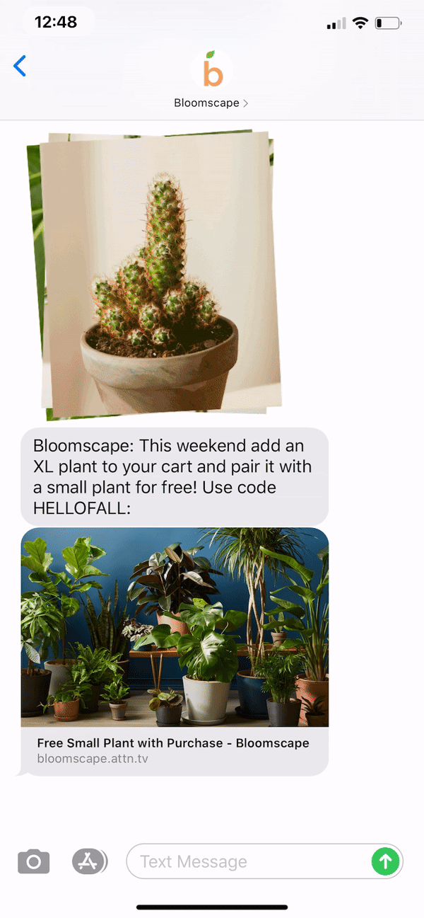 Bloomscape Text Message Marketing Example - 09.11.2020
