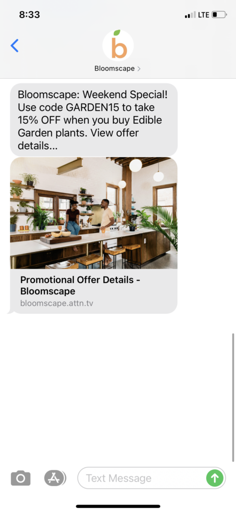 Bloomscape Text Message Marketing Example - 09.26.2020
