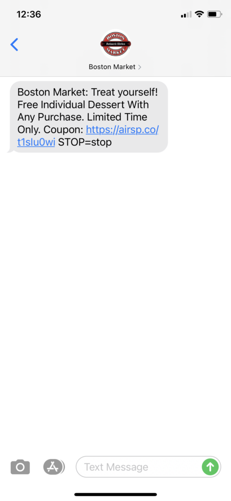 Boston Market Text Message Marketing Example - 09.21.2020