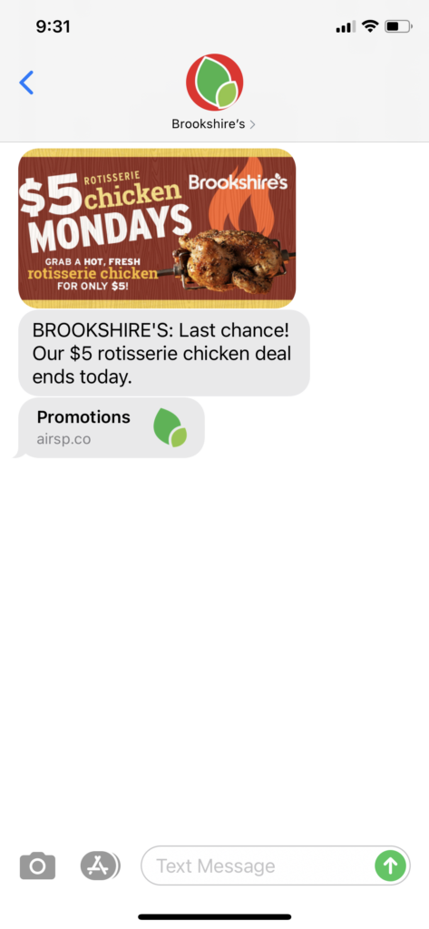 Brookshire’s Text Message Marketing Example - 09.28.2020