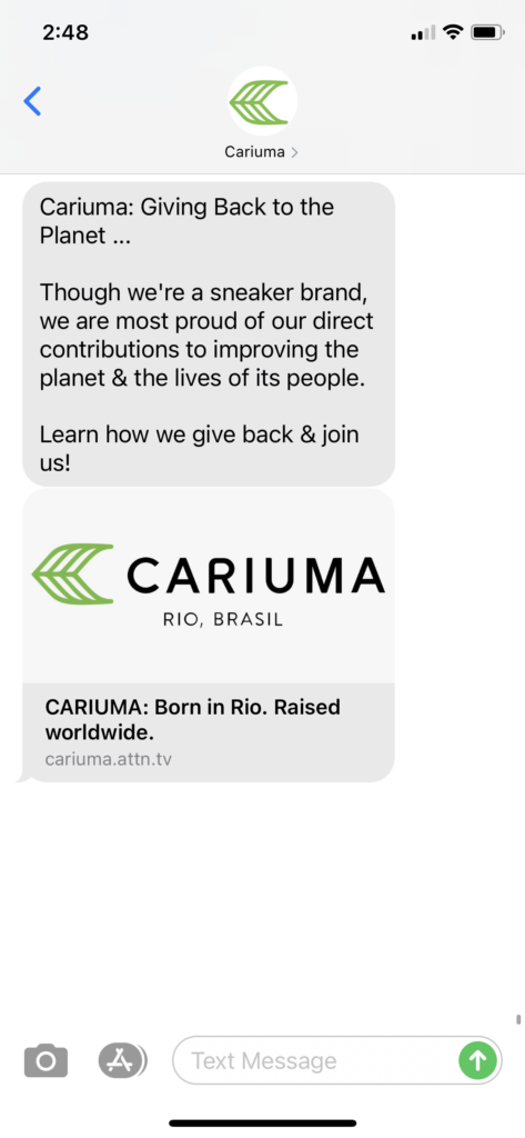 Cariuma Text Message Marketing Example - 09.17.2020