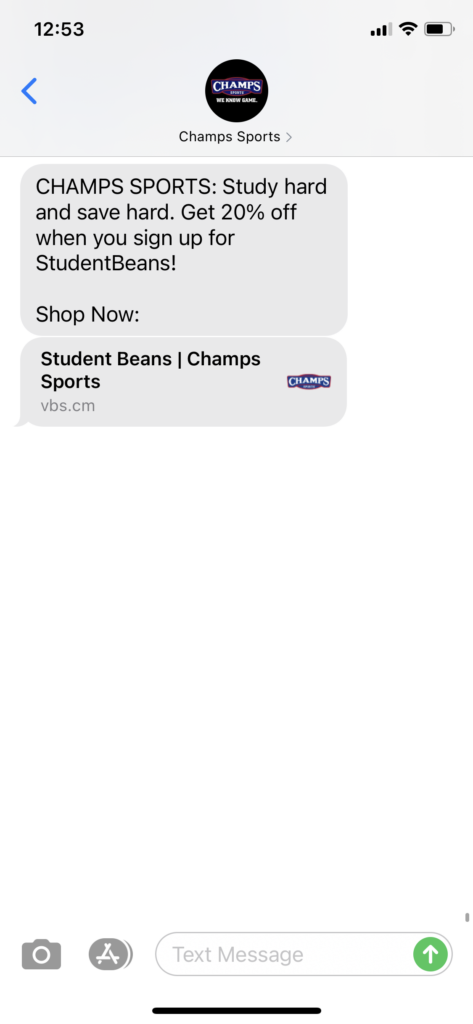 Champs Text Message Marketing Example - 09.20.2020
